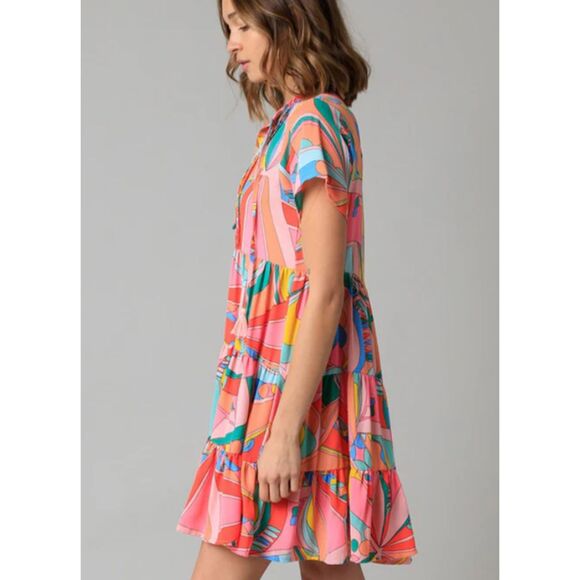 Women's Abstract Geometric Print Tassel Tie Dress | XL - Picture 2 of 8